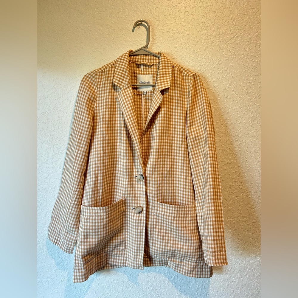 Madewell Women’s Plaid/Check Blazer/Coat 100% Linen Size Medium